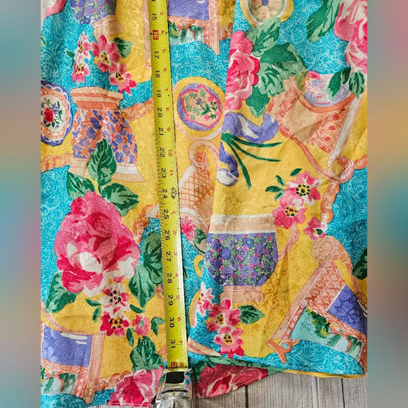 Vintage 100% Silk Made In Korea Floral Clock Print Asian Inspire Skirt Midi Maxi - Picture 8 of 11